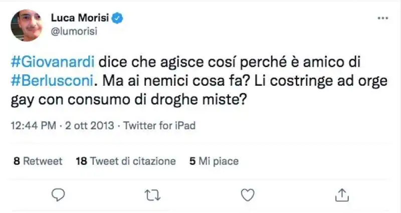 TWEET DI LUCA MORISI SULLE ORGE GAY