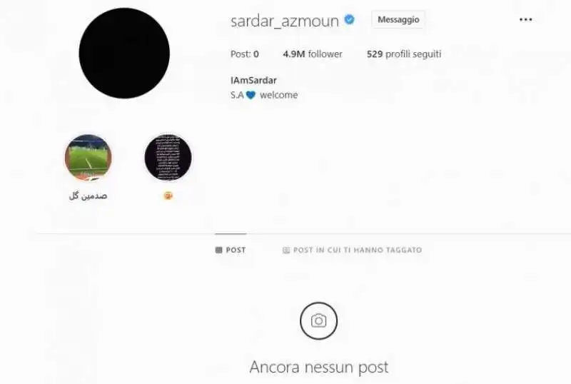 account instagram di sardar azmoun senza foto profilo ne contenuti