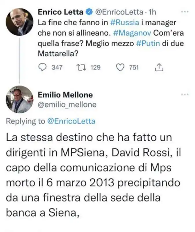 commenti al tweet di enrico letta sulla morte di maganov   2