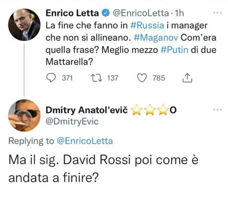 commenti al tweet di enrico letta sulla morte di maganov   8