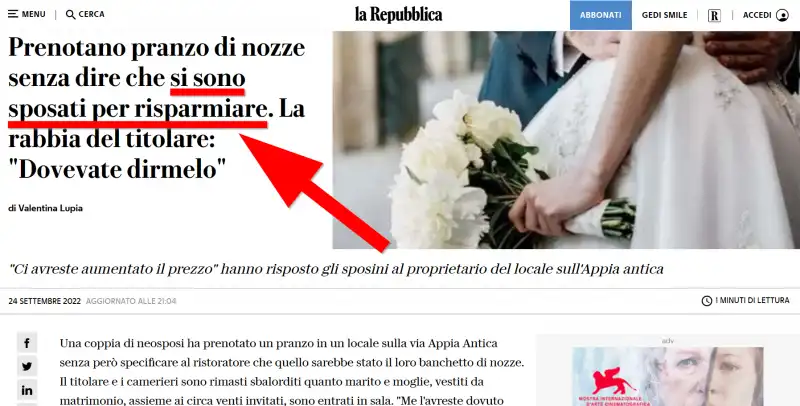 La Repubblica  Si sono sposati per risparmiare