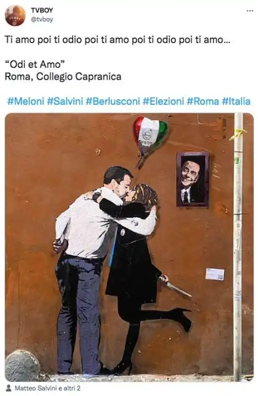 POST DI TVBOY SUL MURALE SALVINI MELONI