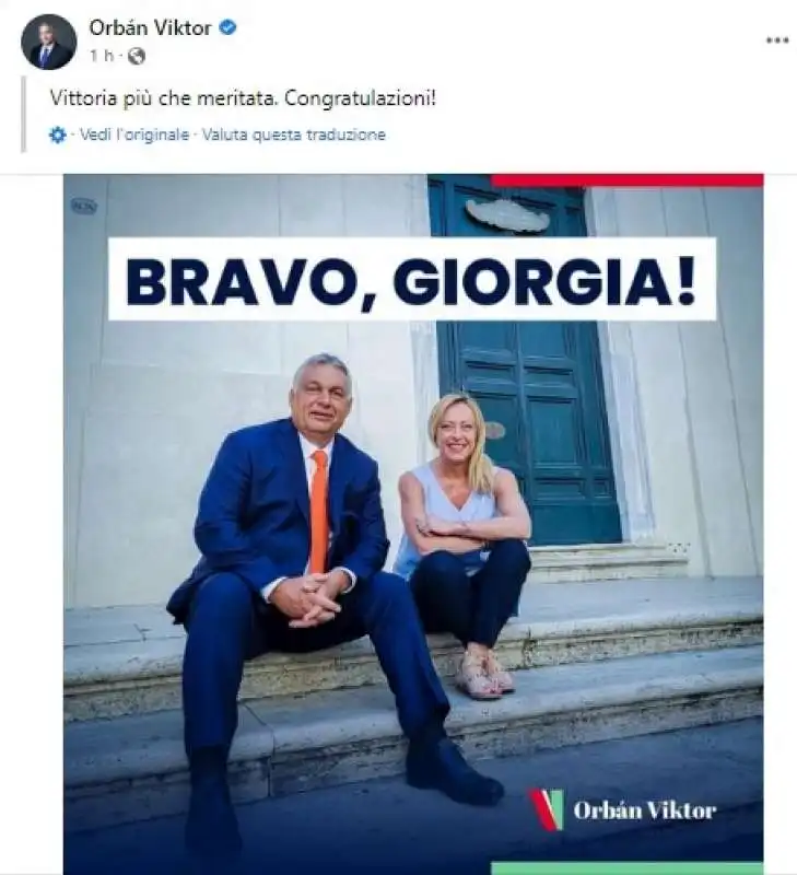 post di viktor orban su giorgia meloni