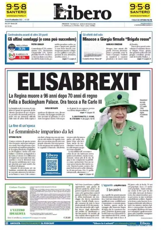 prima pagina libero morte regina elisabetta