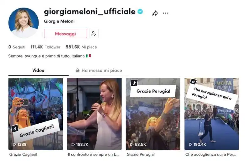 PROFILO TIKTOK DI GIORGIA MELONI