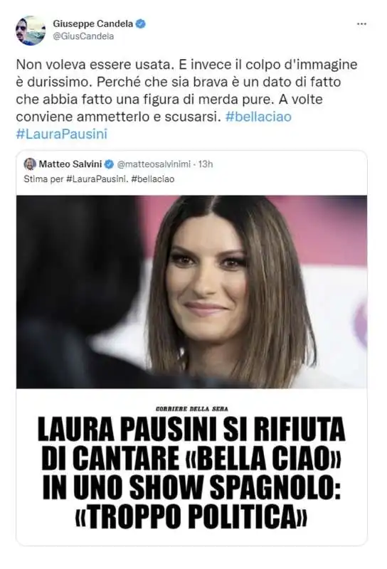 tweet sulla pausini che rifiuta di cantare bella ciao   2