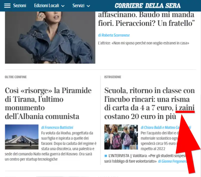 corriere della sera, i zaini