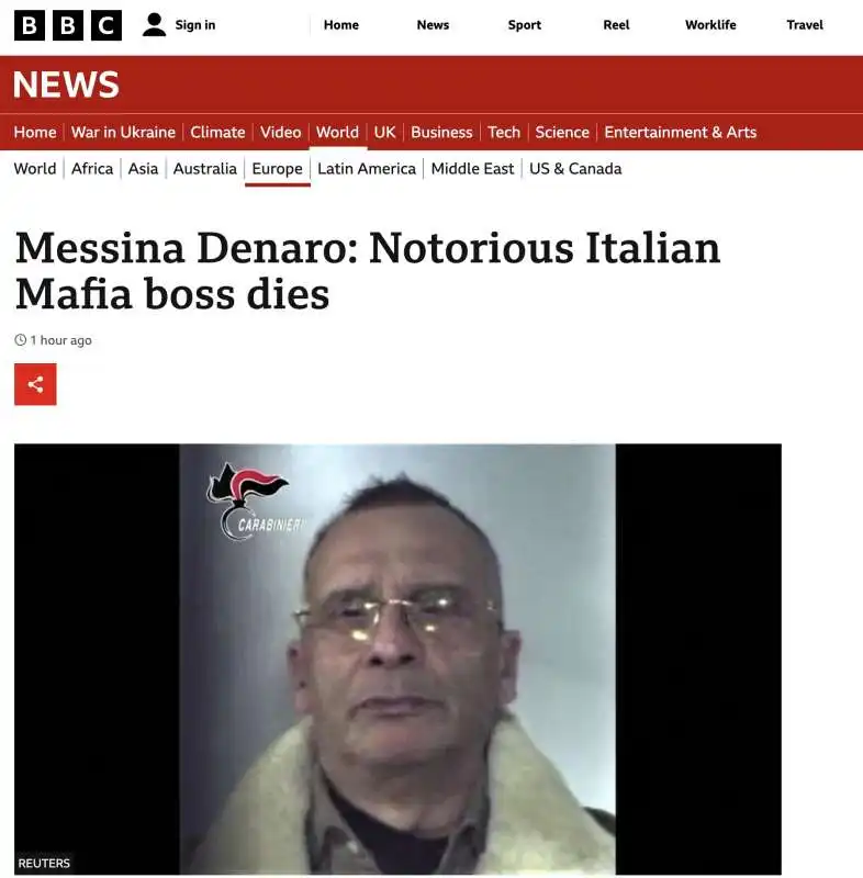 la morte di matteo messina denaro sul sito della bbc  