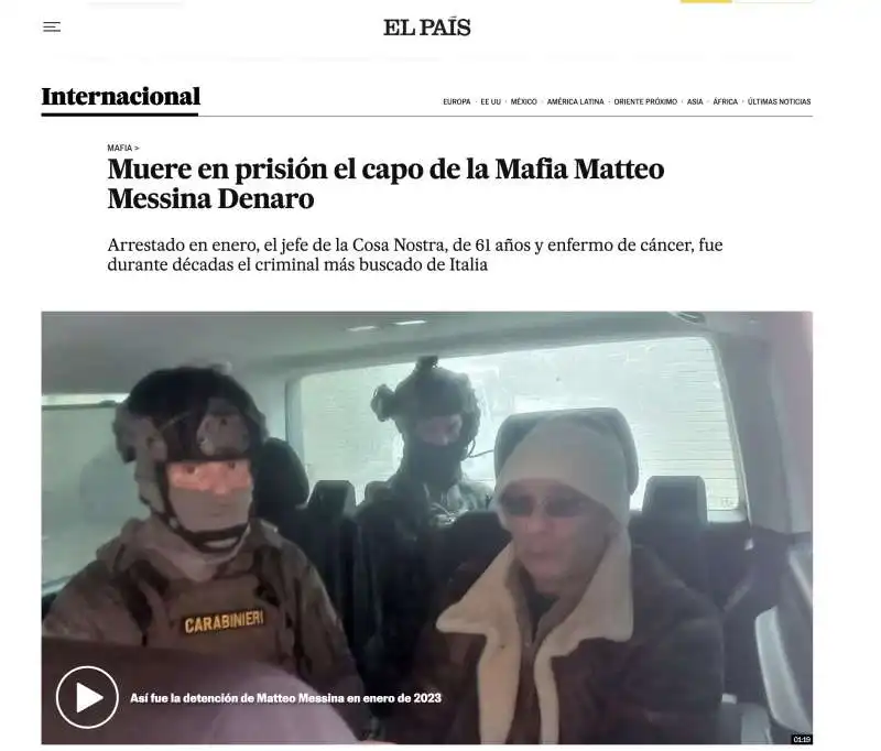 la morte di matteo messina denaro sul sito di el pais 