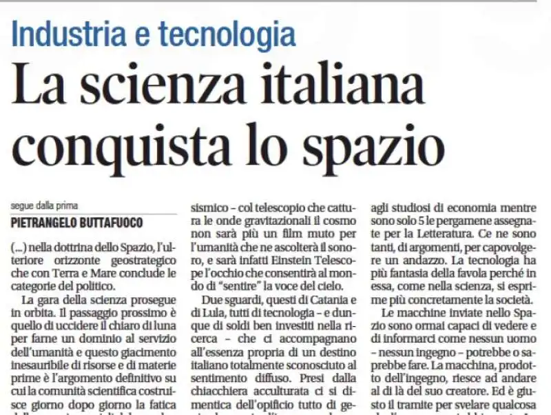 LA SCIENZA ITALIANA ALLA CONQUISTA DELLO SPAZIO - PIETRANGELO BUTTAFUOCO