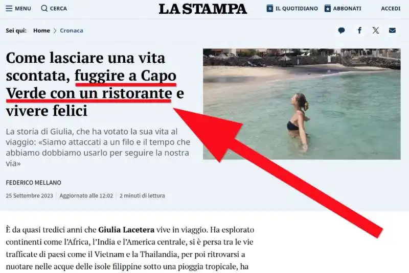 La Stampa, fuggire con un ristorante 