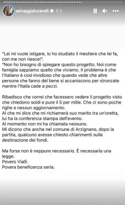 SELVAGGIA LUCARELLI SULLA PARTITA ORGANIZZATA IN ONORE DI GIANLUCA VIALLI 