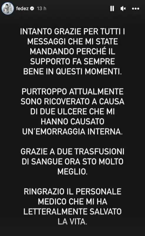 STORIA DI FEDEZ DOPO L OPERAZIONE PER LE ULCERE