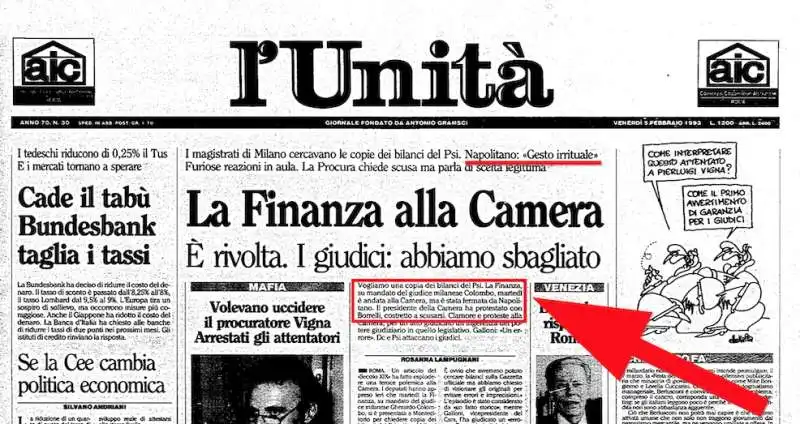 L'Unita, Napolitano ferma la Finanza alla Camera