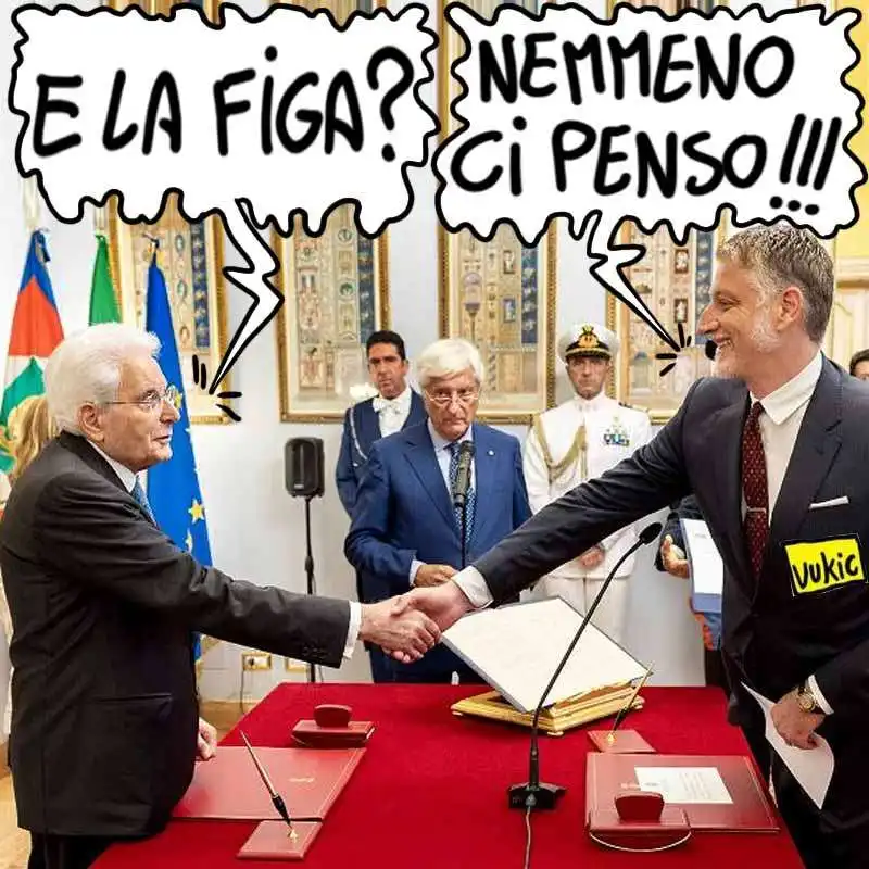 alessandro giuli sergio mattarella - giuramento da ministro - vignetta by vukic