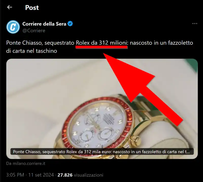 corriere della sera, rolex da 312 milioni