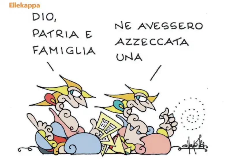 giorgia meloni e il caso sangiuliano boccia - vignetta di ellekappa