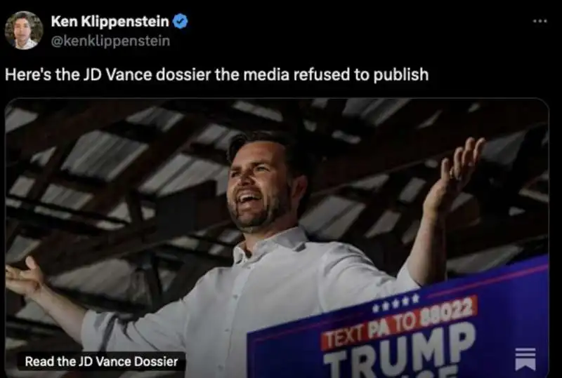 il tweet di ken klippenstein su jd vance