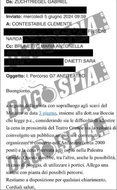 MAIL VISITA DI GENNARO SANGIULIANO CON MARIA ROSARIA BOCCIA AGLI SCAVI DI POMPEI

