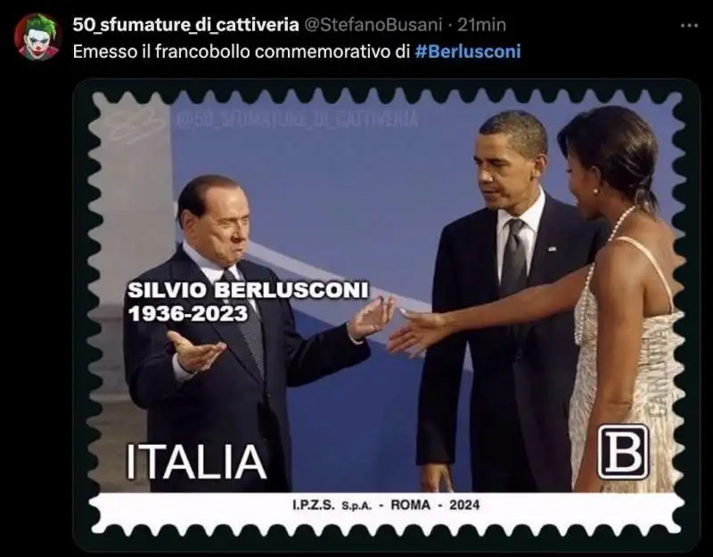 meme sul francobollo dediato a silvio berlusconi   1