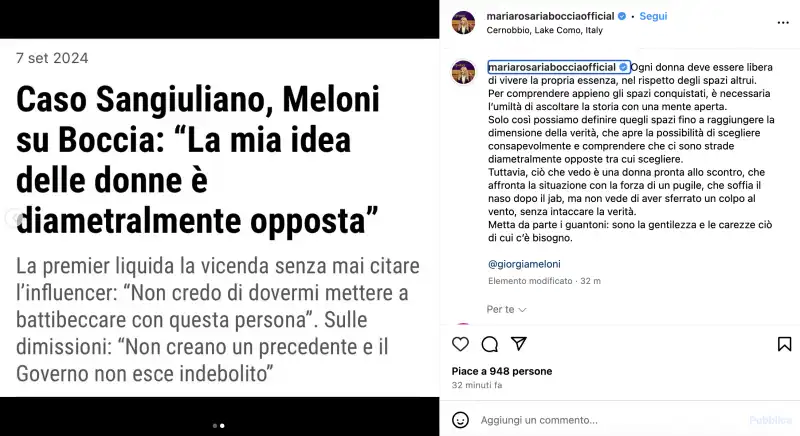 post di maria rosaria boccia contro giorgia meloni