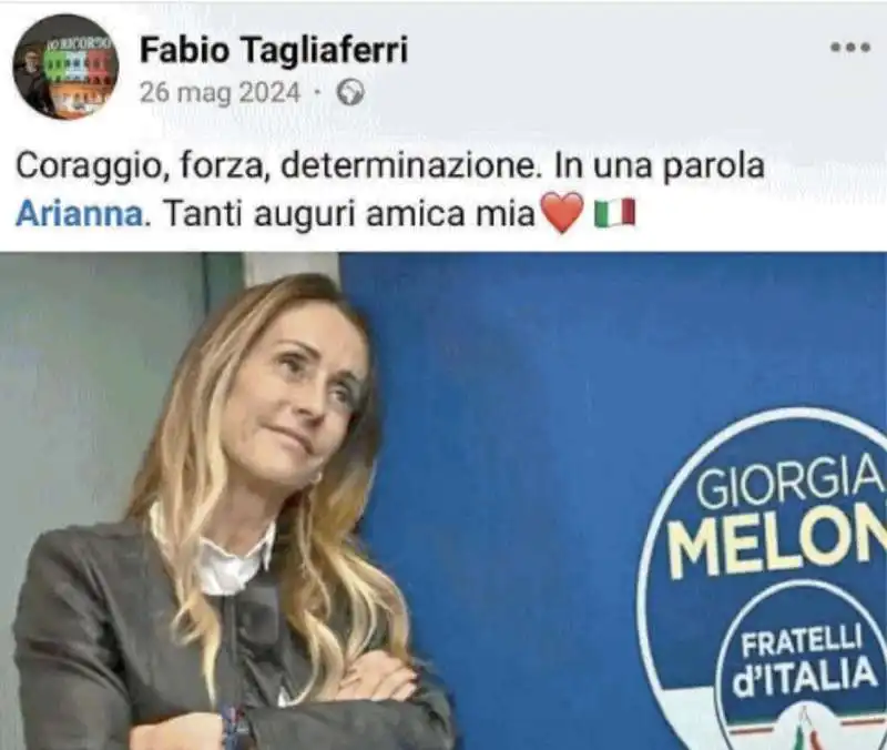 POST FACEBOOK DI FABIO TAGLIAFERRI PER ARIANNA MELONI