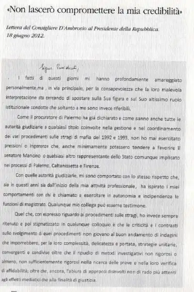 LETTERA DI LORIS D AMBROSIO A NAPOLITANO