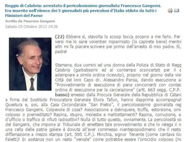 FRANCESCO GANGEMI IL GIORNALISTA ARRESTATO PER DIFFAMAZIONE 