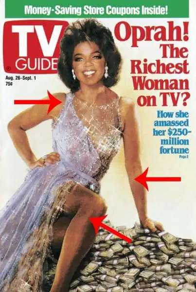 the magazine photoshopped winfreys head onto the body of s star ann margret without either of the stars permission a rep for oprah told the ap oprah would not pose on a pile of money like that 