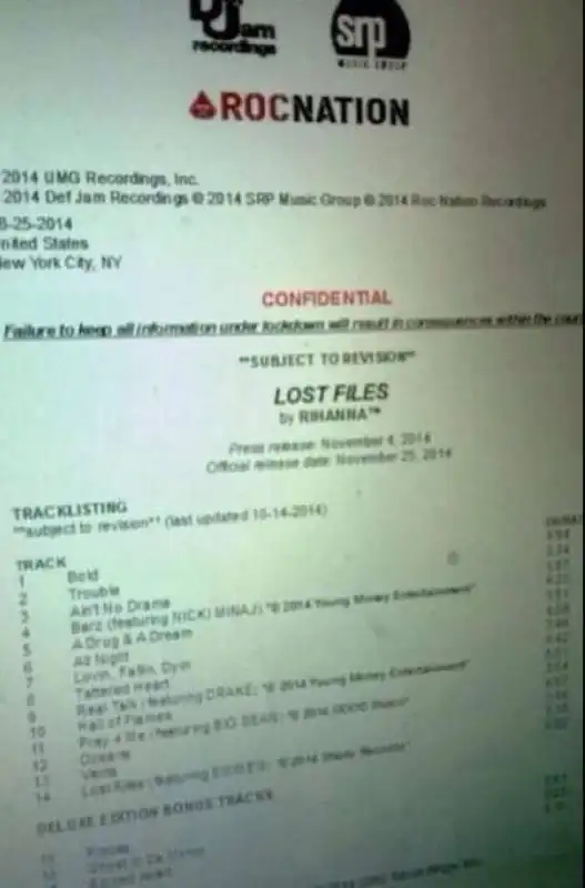 tracklist lost files di rihanna