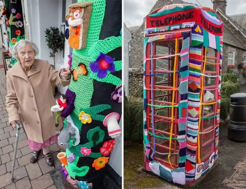 cabina telefonica del progetto yarn bombing