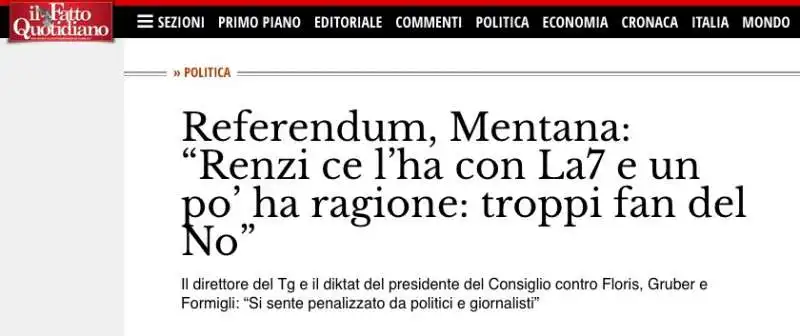 il titolo del fatto quotidiano sull intervista a enrico mentana