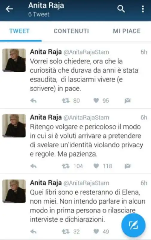 una falsa anita raja su twitter sul caso elena ferrante