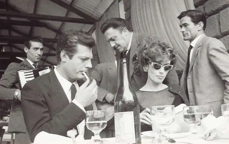 federico fellini, marcello mastroianni, anouk aimee & pier paolo pasolini