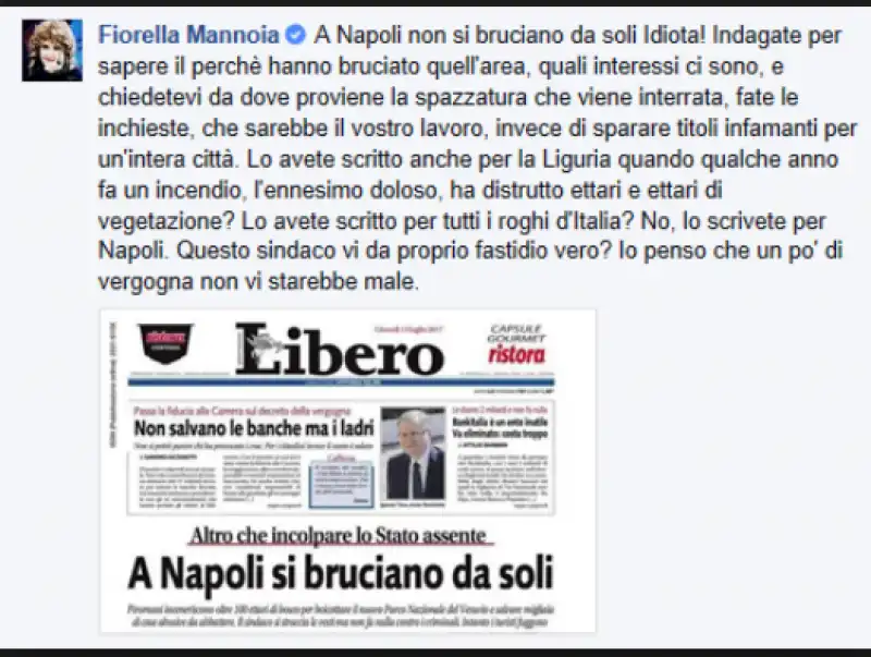 FIORELLA MANNOIA CONTRO LIBERO