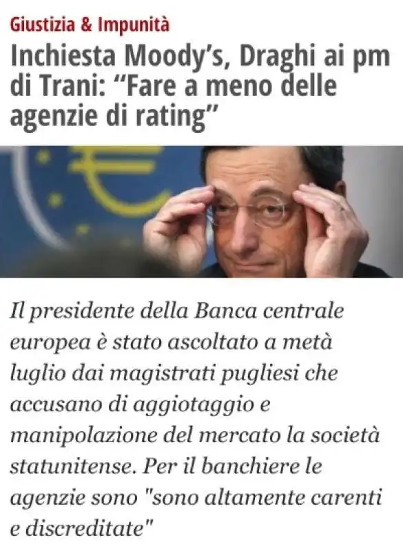 DRAGHI CONTRO LE AGENZIE DI RATING