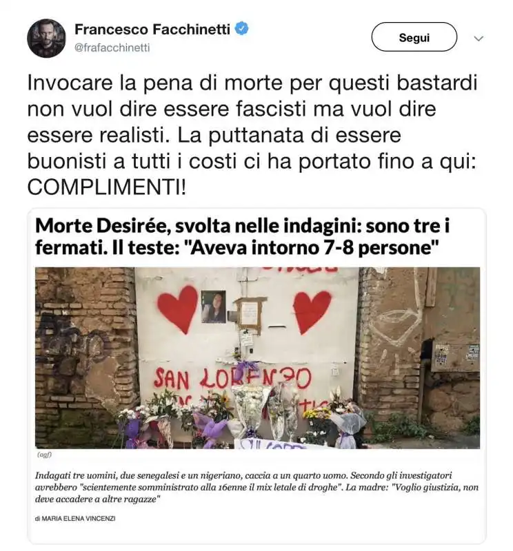 FRANCESCO FACCHINETTI E LA PENA DI MORTE