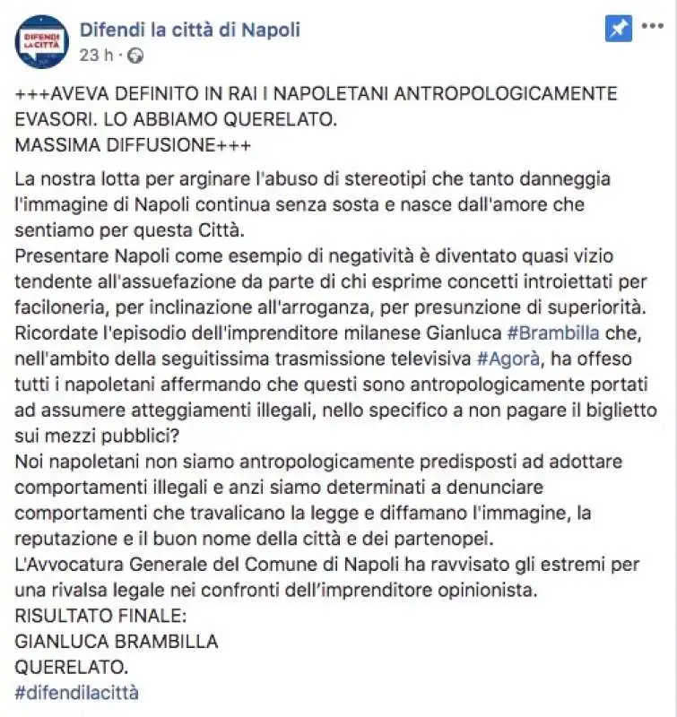 LA CITTA DI NAPOLI QUERELA GIANLUCA BRAMBILLA