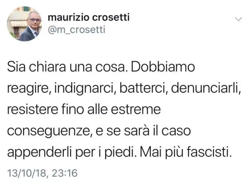 MAURIZIO CROSETTI TWEET SUI FASCISTI