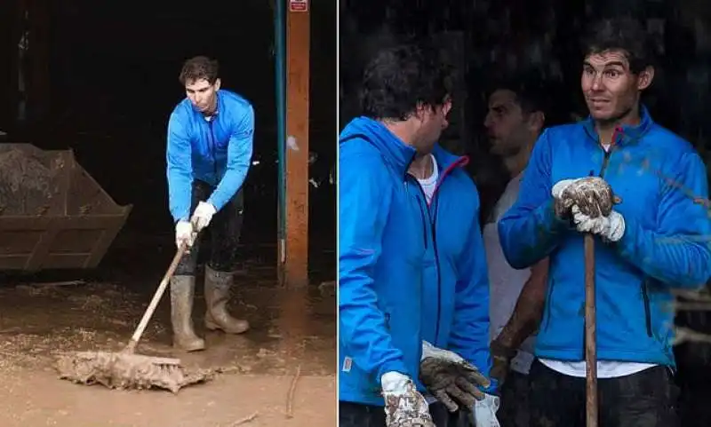 nadal spala fango dopo l'alluvione di maiorca