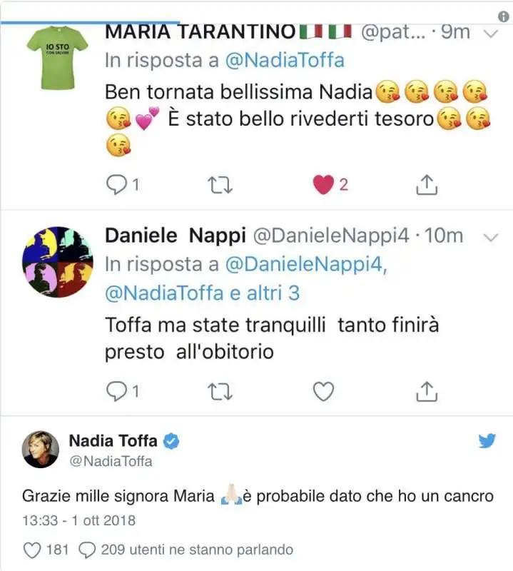 NADIA TOFFA RISPONDE ALL'HATER