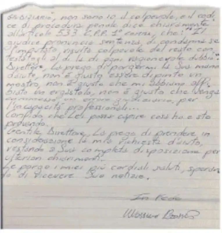 LA LETTERA SCRITTA DA MASSIMO BOSSETTI A LIBERO