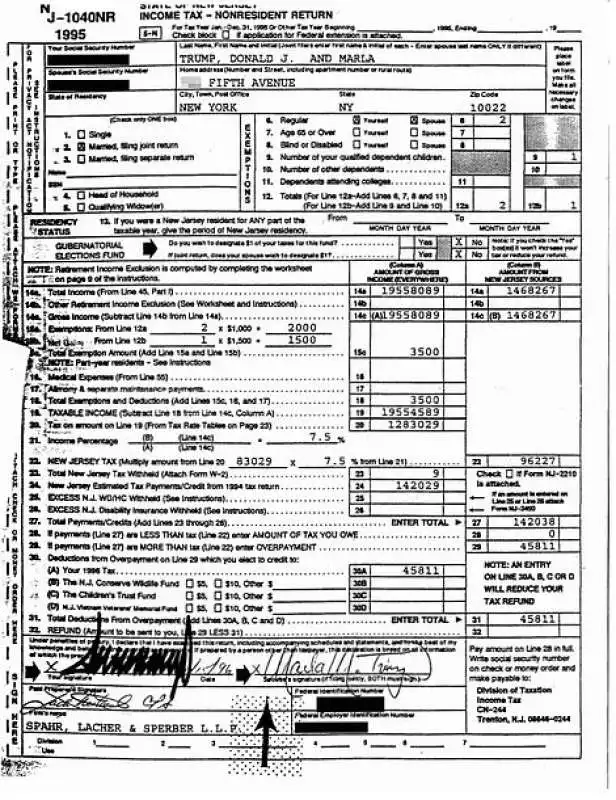 dichiarazione fiscale donald trump