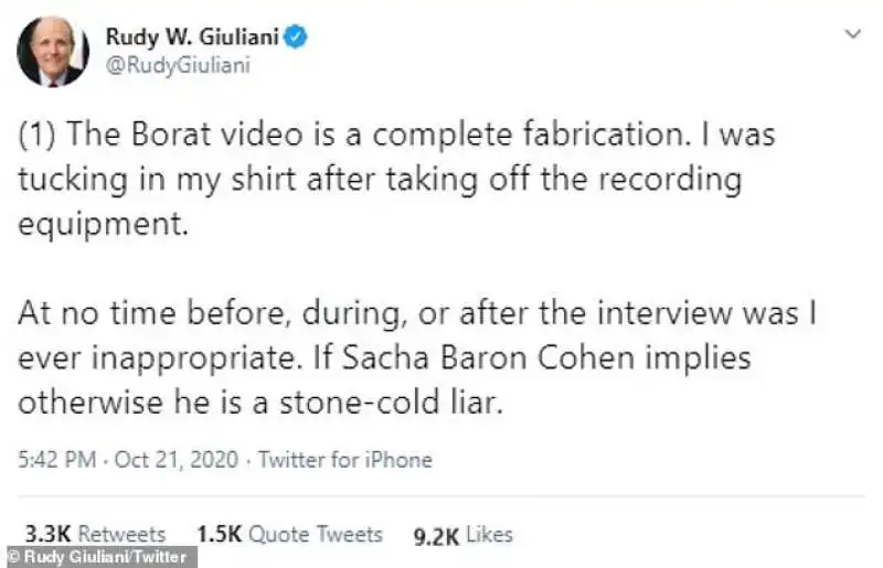 il tweet di giuliani contro borat