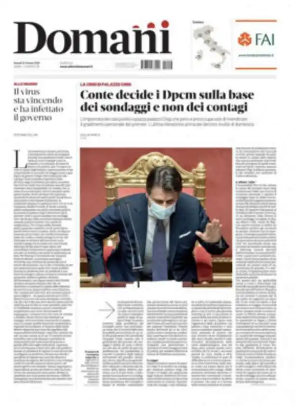 PRIMA PAGINA DI DOMANI DEL 22 OTTOBRE 2020