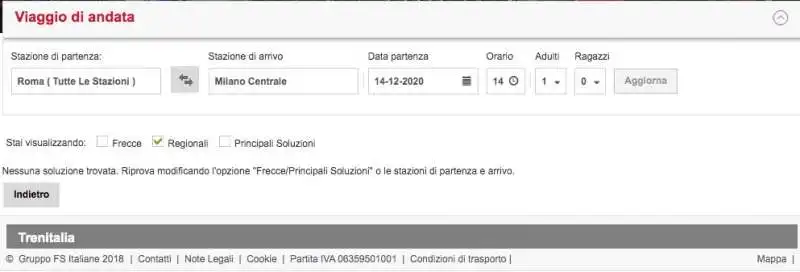 trenitalia nessuna soluzione il 14 dicembre 