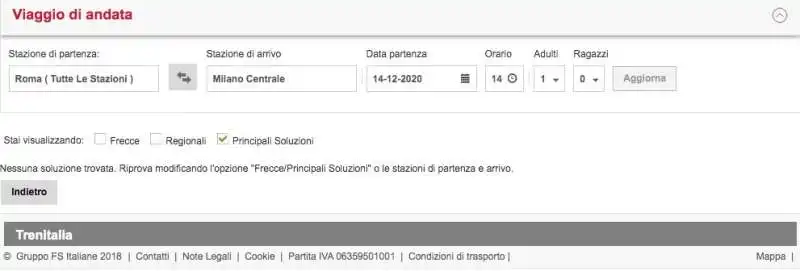 trenitalia nessuna soluzione il 14 dicembre