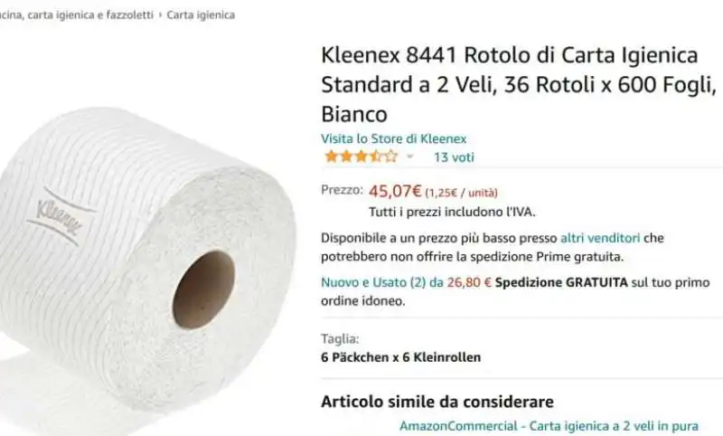 CARTA IGIENICA USATA IN VENDITA SU AMAZON