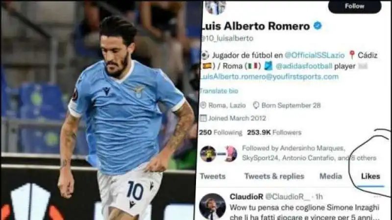 il like di Luis Alberto al post contro Sarri