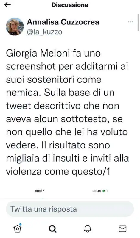 IL TWEET DI ANNALISA CUZZOCREA SU GIORGIA MELONI